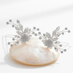 ATHENA COLLECTION - FLORAL ROMANCE HAIR PINS- PIN52 SILVER (PAIR)