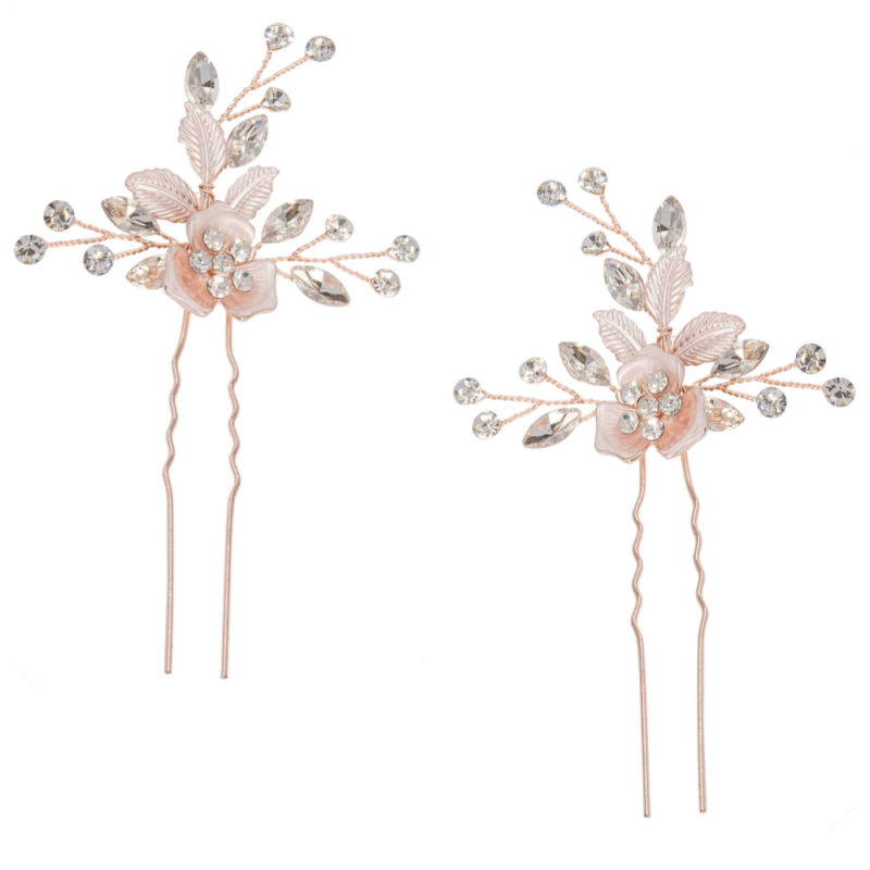 ATHENA COLLECTION - FLORAL ROMANCE HAIR PINS- PIN52 ROSE GOLD (PAIR)