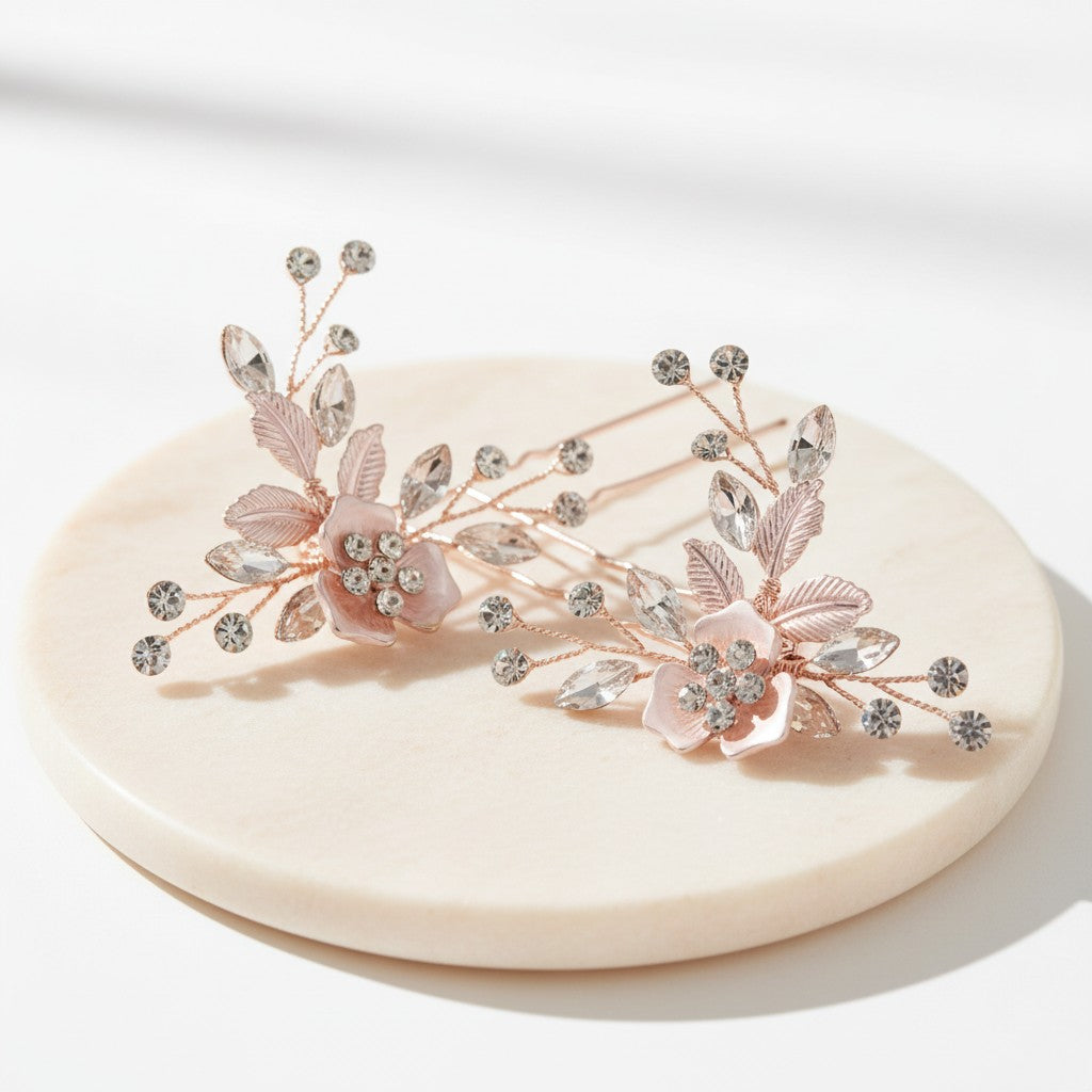 ATHENA COLLECTION - FLORAL ROMANCE HAIR PINS- PIN52 ROSE GOLD (PAIR)