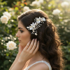 ATHENA COLLECTION - LUXE FLORAL HAIR CLIP - CLIP760 SILVER