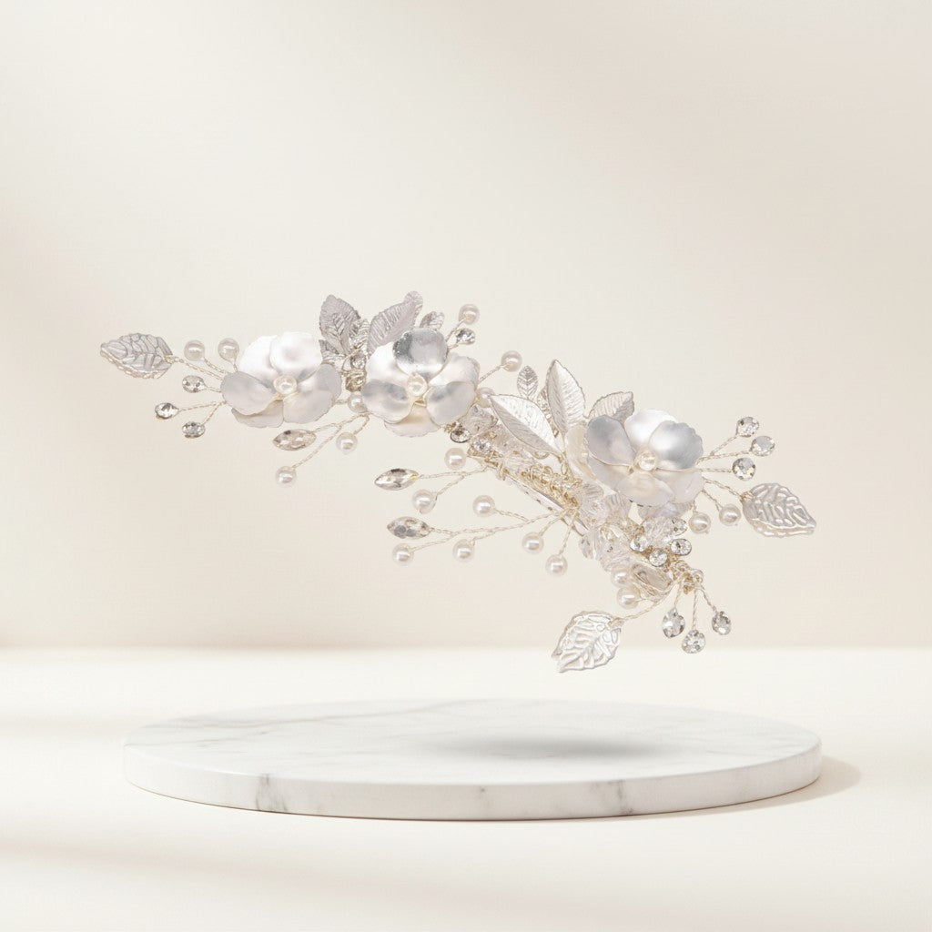 ATHENA COLLECTION - LUXE FLORAL HAIR CLIP - CLIP760 SILVER