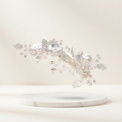 ATHENA COLLECTION - LUXE FLORAL HAIR CLIP - CLIP760 SILVER