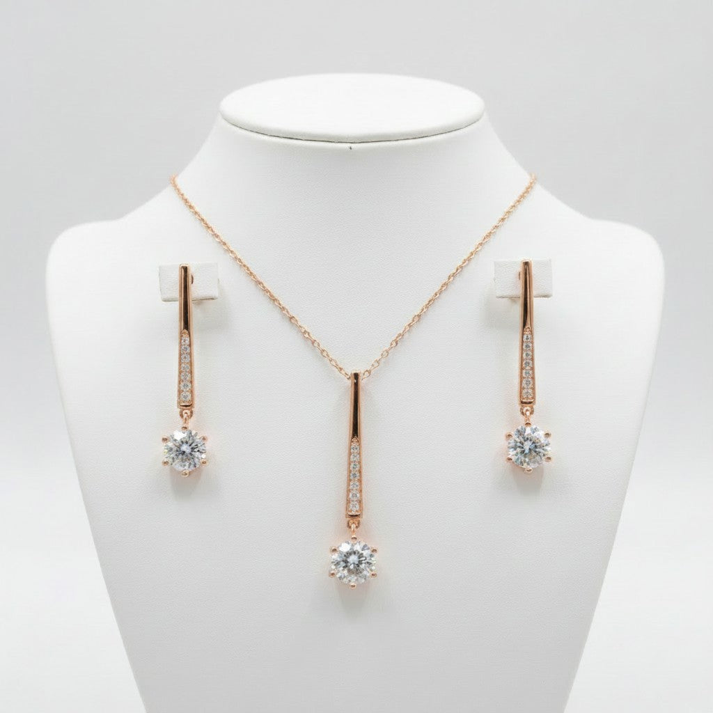 CUBIC ZIRCONIA COLLECTION - SHIMMER DROP NECKLACE SET  - NK137 ROSE GOLD