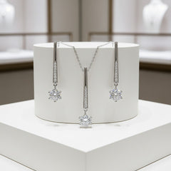 CUBIC ZIRCONIA COLLECTION - SHIMMER DROP NECKLACE SET - NK137 SILVER