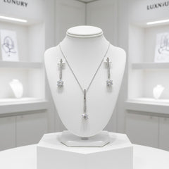 CUBIC ZIRCONIA COLLECTION - SHIMMER DROP NECKLACE SET - NK137 SILVER