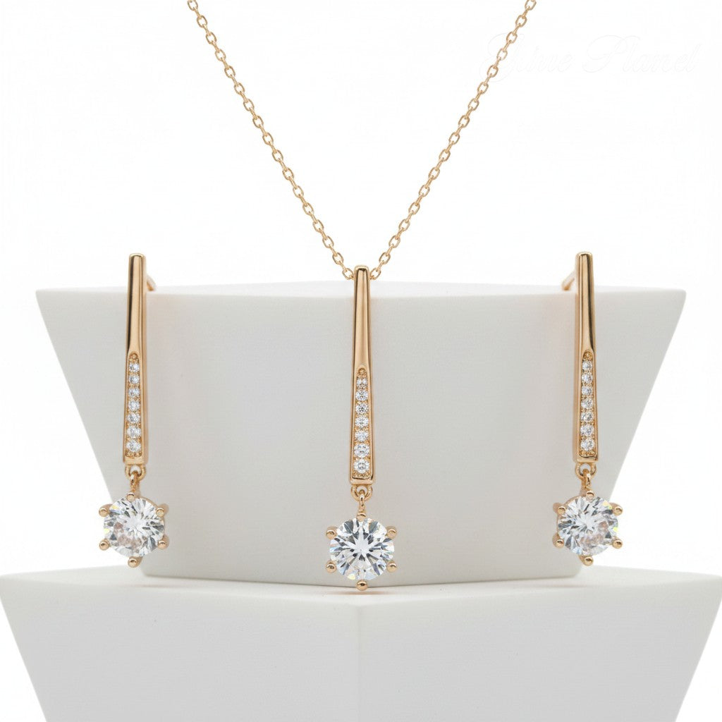CUBIC ZIRCONIA COLLECTION - SHIMMER DROP NECKLACE SET- NK137 14K GOLD PLATED