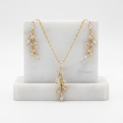 CUBIC ZIRCONIA COLLECTION - DAINTY VINE NECKLACE SET - NK138 GOLD