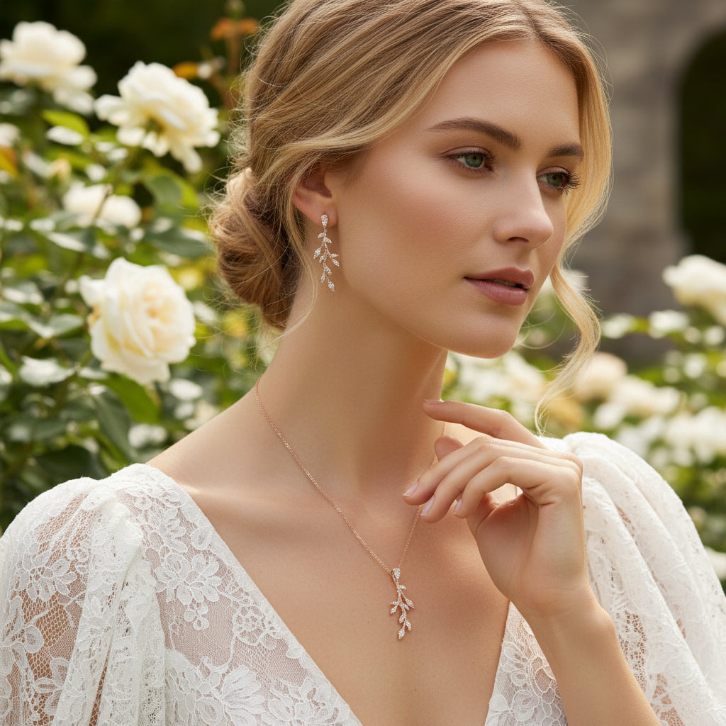 CUBIC ZIRCONIA COLLECTION - DAINTY VINE NECKLACE SET - NK138 GOLD