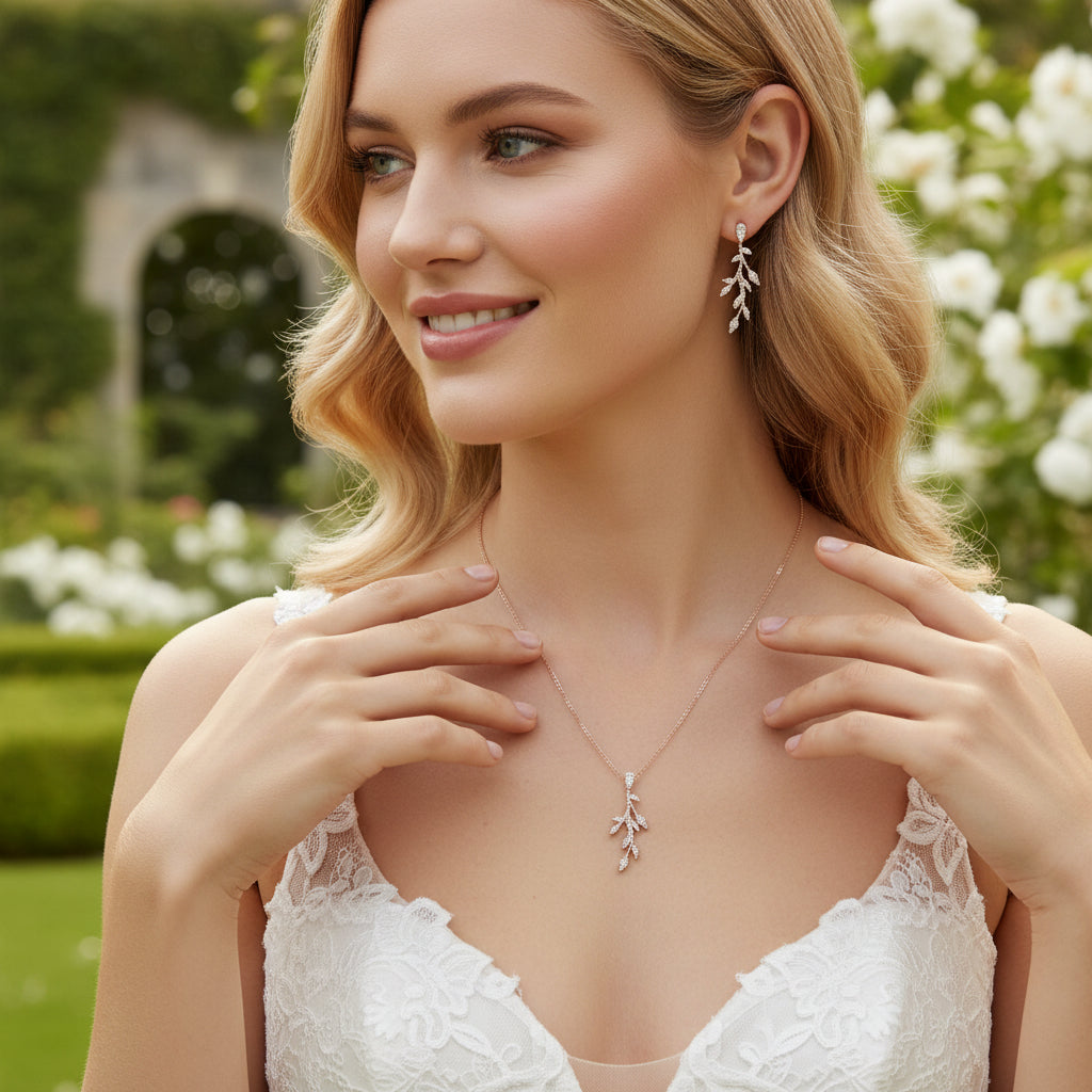 CUBIC ZIRCONIA COLLECTION - DAINTY VINE NECKLACE SET - NK138 GOLD