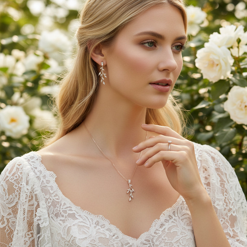 CUBIC ZIRCONIA COLLECTION - DAINTY VINE NECKLACE SET - NK138 GOLD