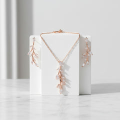 CUBIC ZIRCONIA COLLECTION - DAINTY VINE NECKLACE SET - NK138 ROSE GOLD