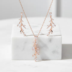 CUBIC ZIRCONIA COLLECTION - DAINTY VINE NECKLACE SET - NK138 ROSE GOLD