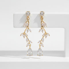 CUBIC ZIRCONIA COLLECTION - DIVINE CRYSTAL VINE EARRINGS - CZER593 GOLD