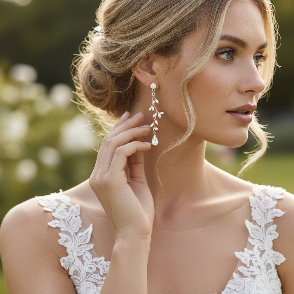 CUBIC ZIRCONIA COLLECTION - DIVINE CRYSTAL VINE EARRINGS - CZER593 ROSE GOLD