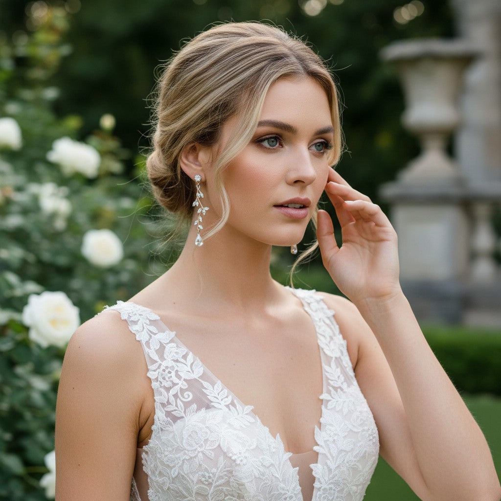 CUBIC ZIRCONIA COLLECTION - DIVINE CRYSTAL VINE EARRINGS - CZER593 ROSE GOLD