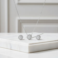 CUBIC ZIRCONIA COLLECTION - DAINTY CRYSTAL SPARKLE NECKLACE SET - CZNK78 SILVER