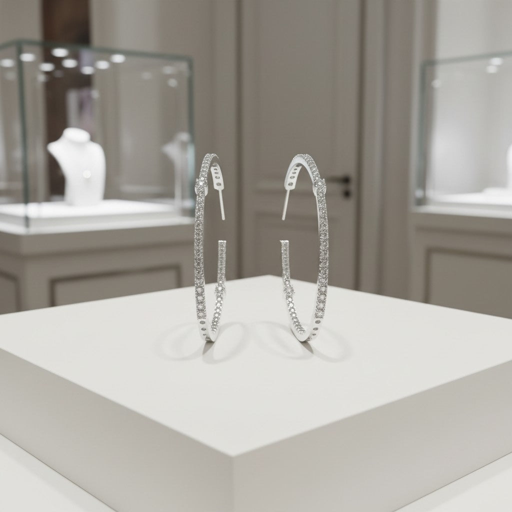 CUBIC ZIRCONIA COLLECTION - SIMULATED DIAMOND HOOP EARRINGS - CZER594 SILVER