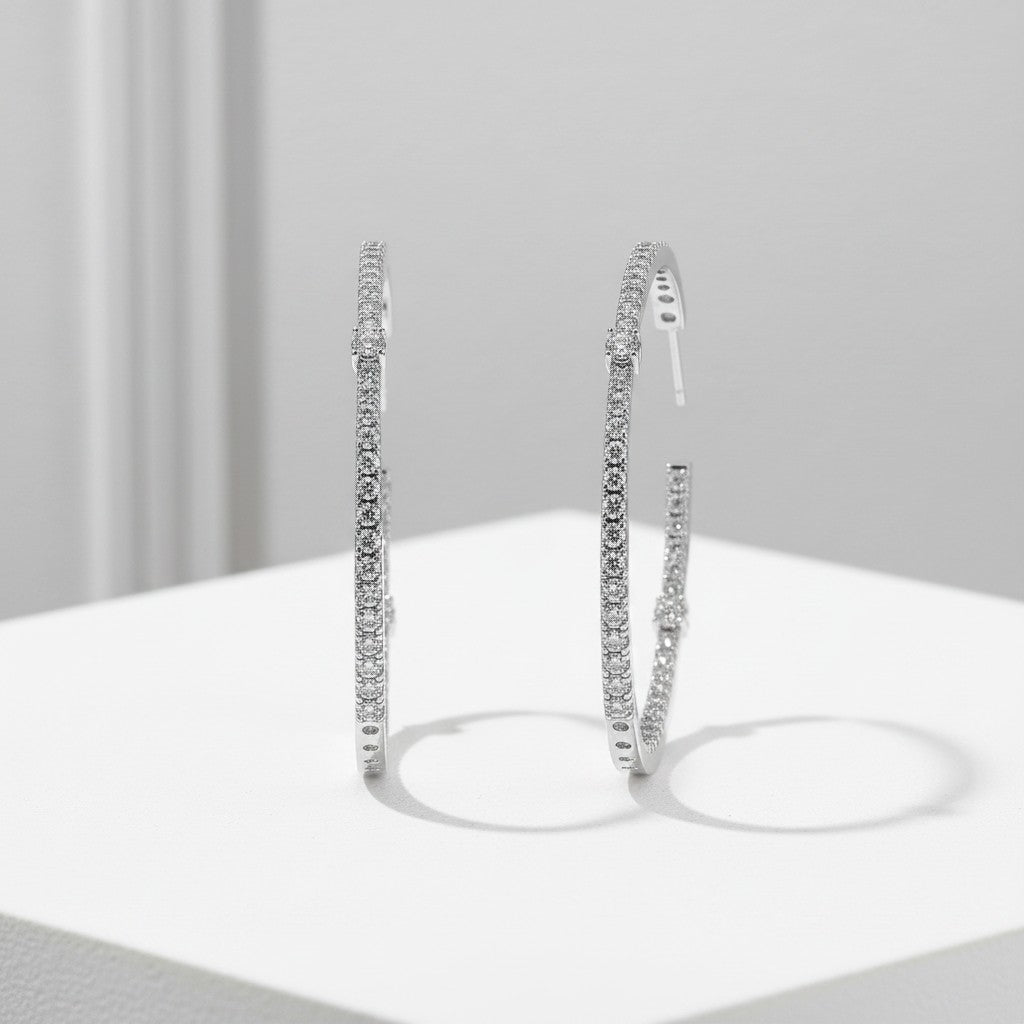 CUBIC ZIRCONIA COLLECTION - SIMULATED DIAMOND HOOP EARRINGS - CZER594 SILVER