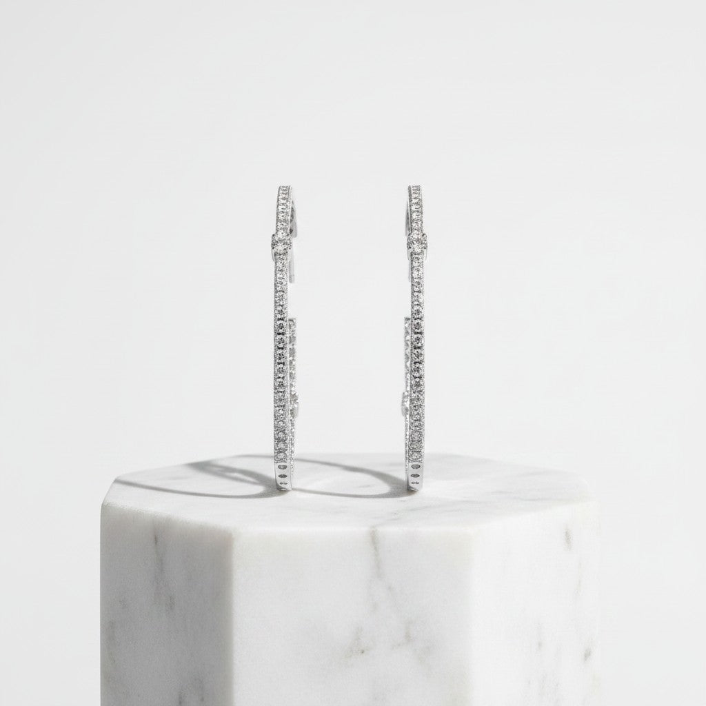 CUBIC ZIRCONIA COLLECTION - SIMULATED DIAMOND HOOP EARRINGS - CZER594 SILVER