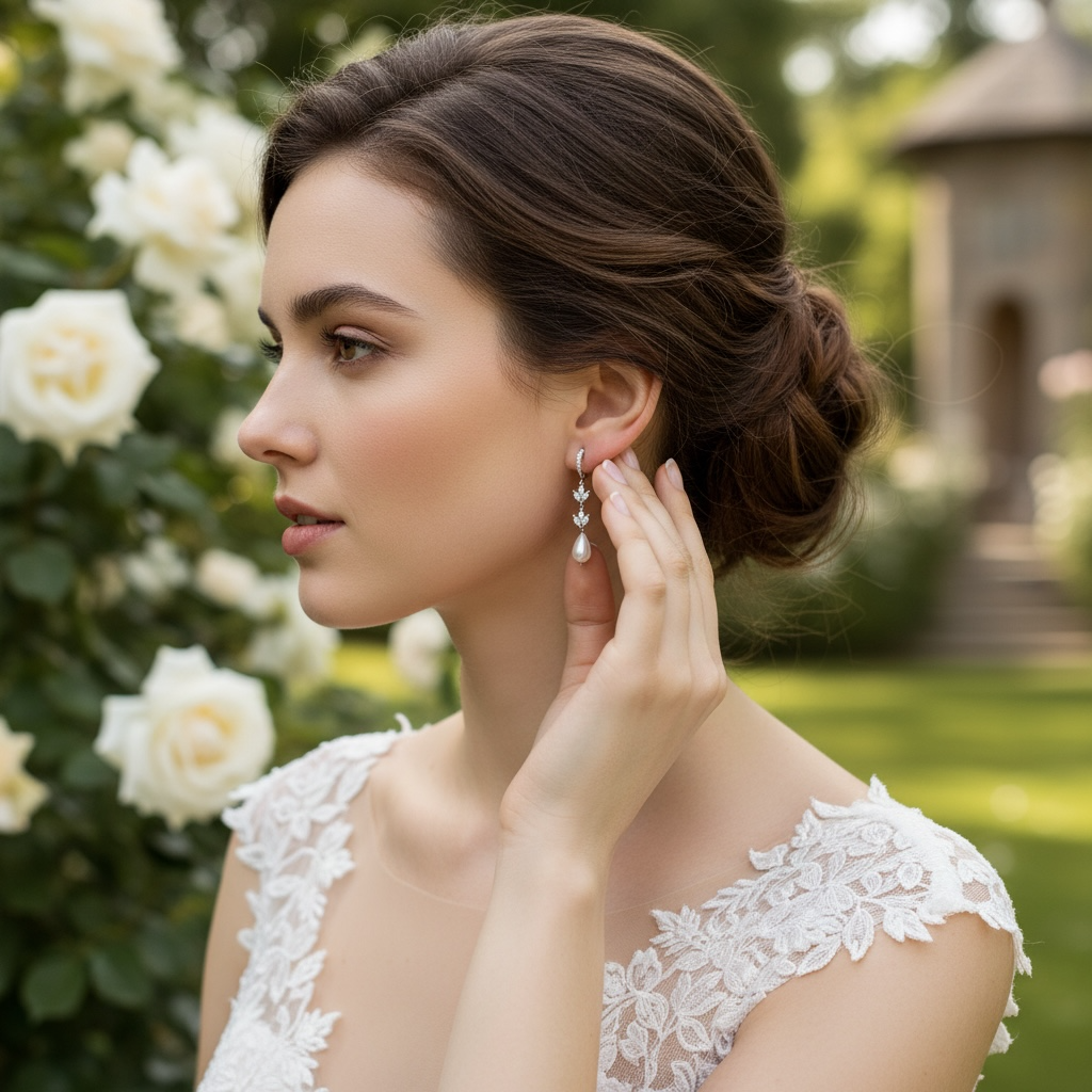 CUBIC ZIRCONIA COLLECTION - GRACEFUL PEARL DROP EARRINGS - CZER596 GOLD