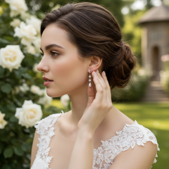CUBIC ZIRCONIA COLLECTION - GRACEFUL PEARL DROP EARRINGS - CZER596 GOLD