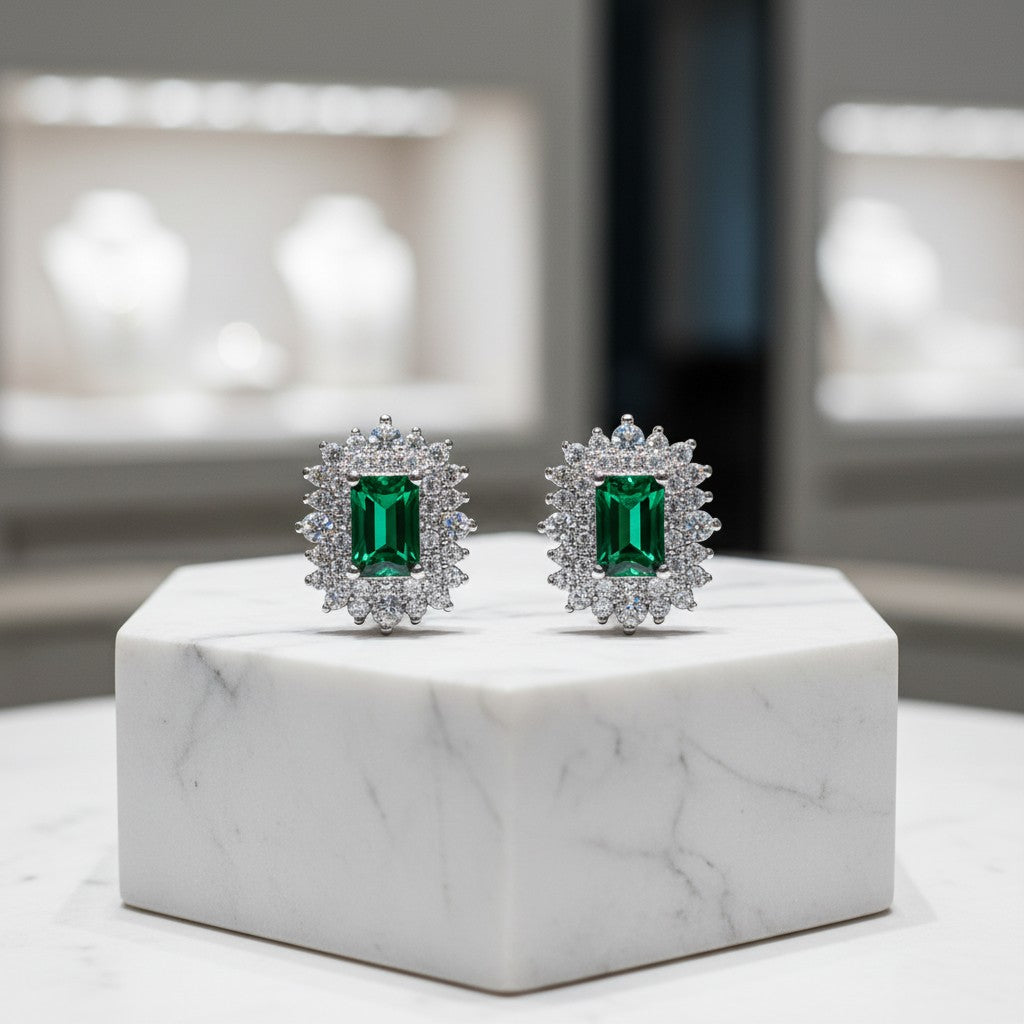 CUBIC ZIRCONIA COLLECTION -DAINTY DIVA EARRINGS - CZER597 -EMERALD GREEN