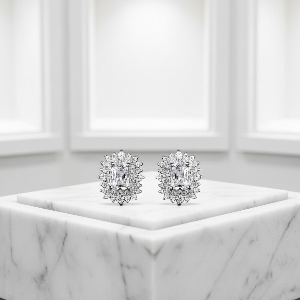 CUBIC ZIRCONIA COLLECTION -DAINTY DIVA EARRINGS - CZER597 - SILVER