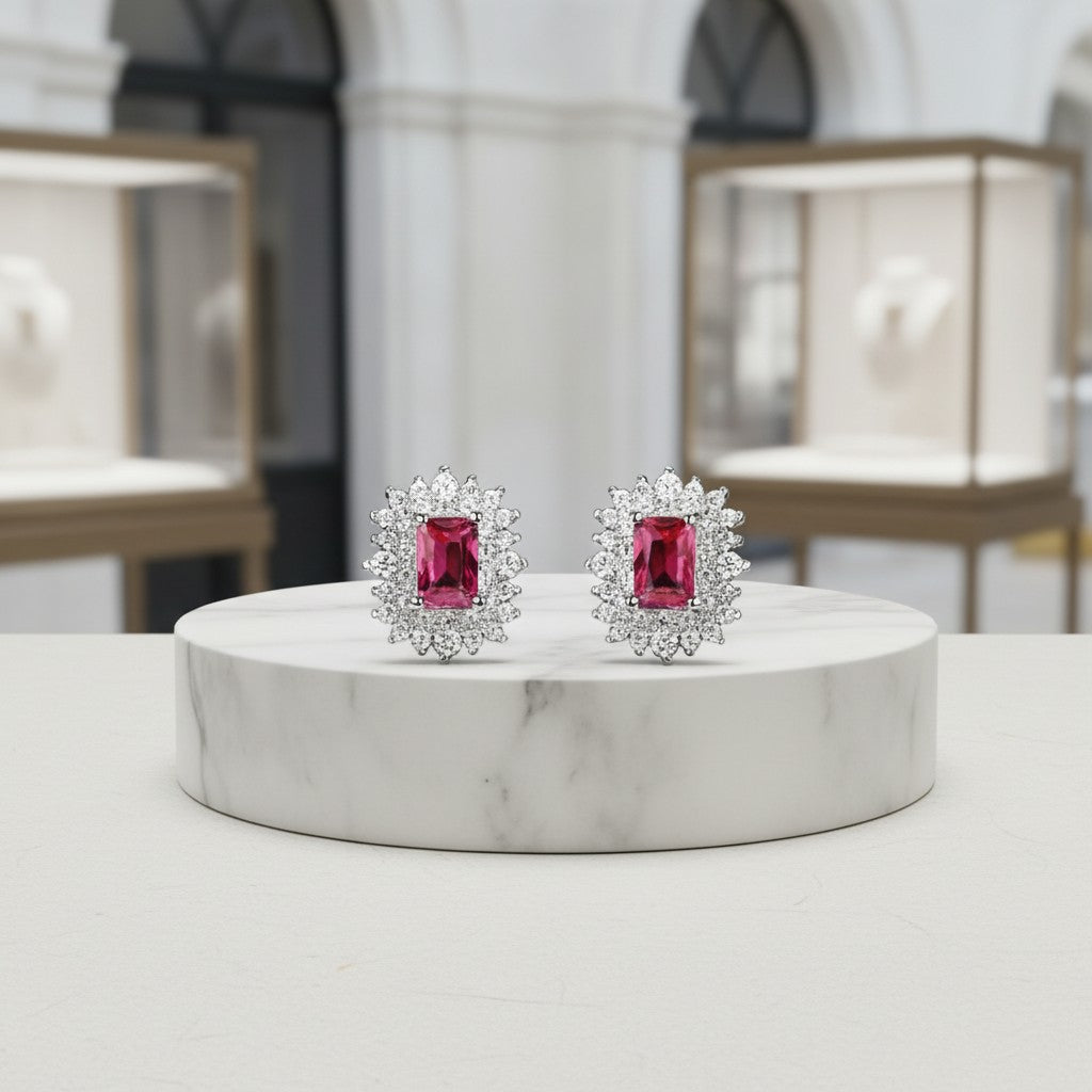 CUBIC ZIRCONIA COLLECTION -DAINTY DIVA EARRINGS - CZER597 -RED