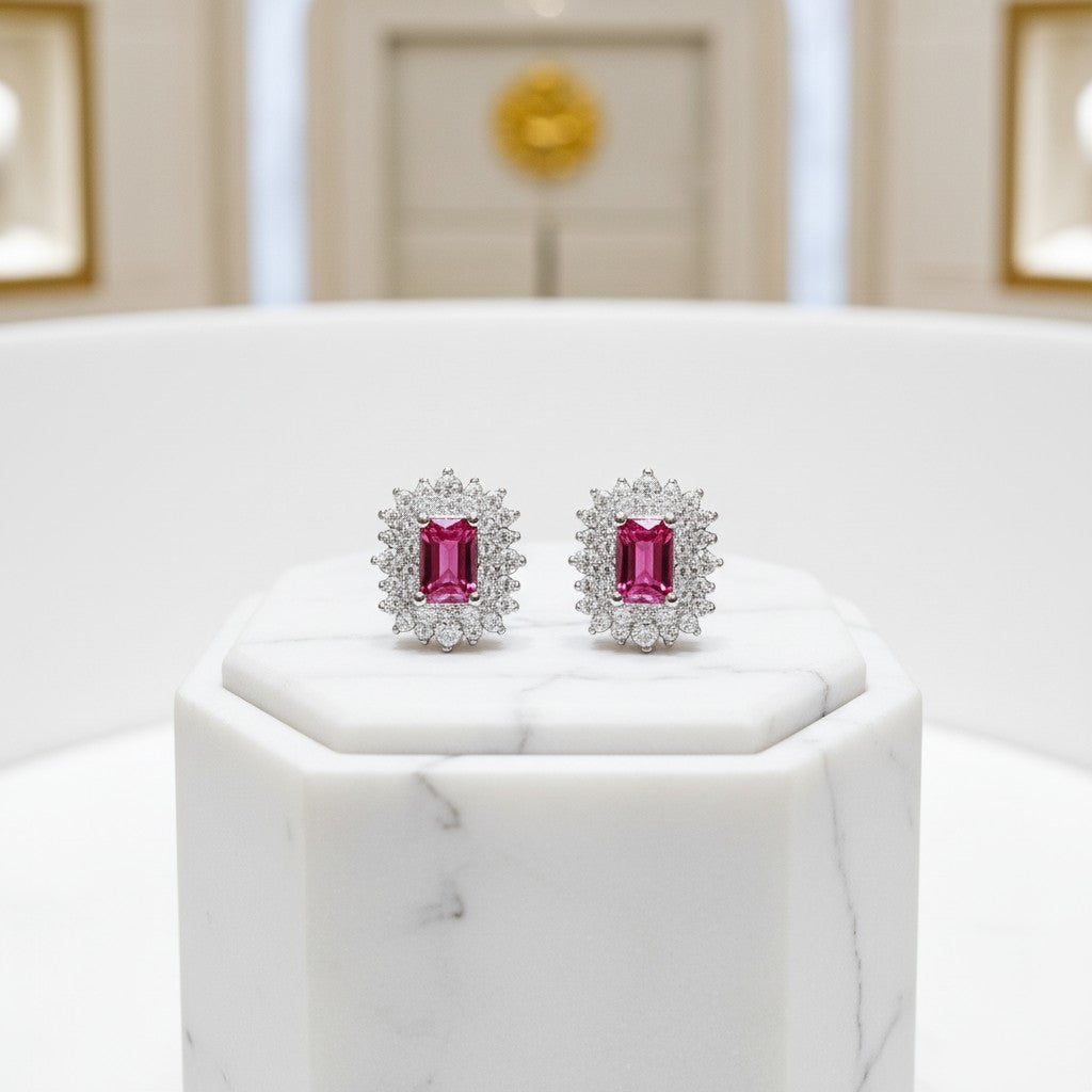 CUBIC ZIRCONIA COLLECTION -DAINTY DIVA EARRINGS - CZER597 -RED