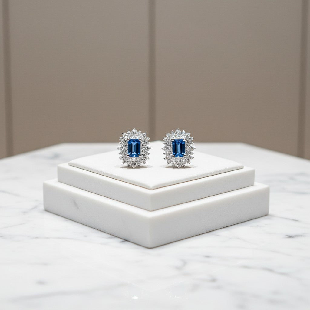 CUBIC ZIRCONIA COLLECTION -DAINTY DIVA EARRINGS - CZER597 -SAPPHIRE BLUE