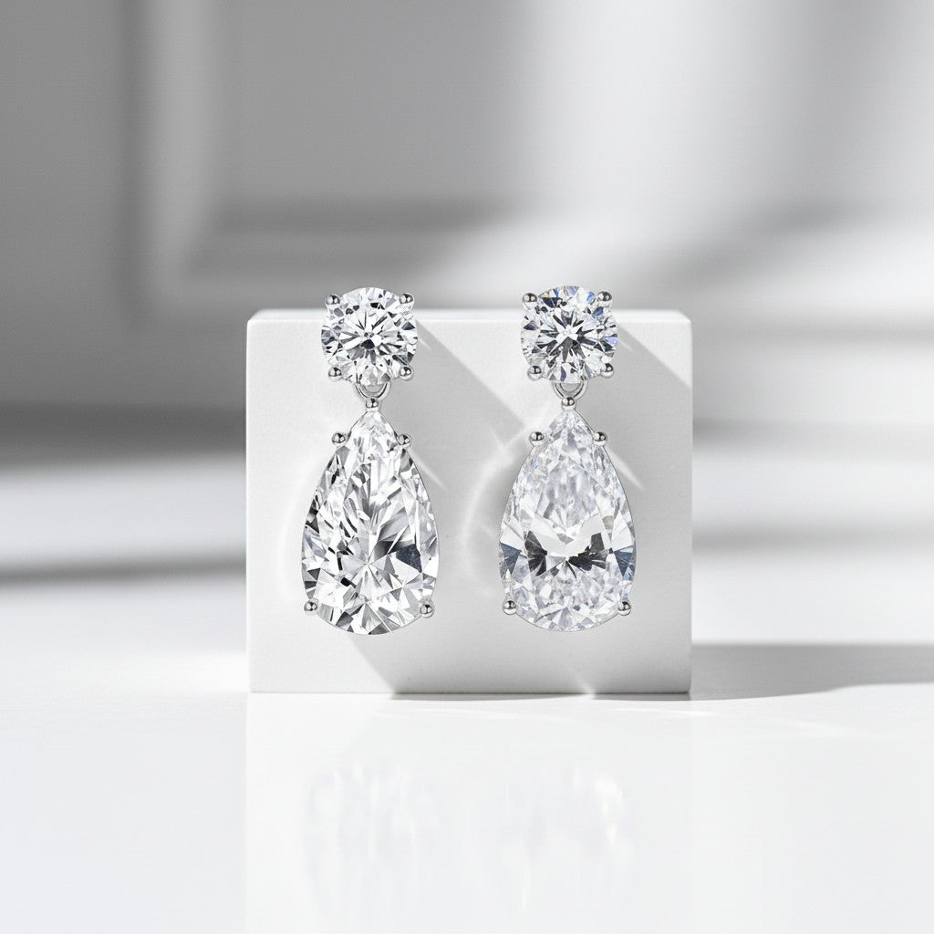CUBIC ZIRCONIA COLLECTION - SIMULATED DIAMOND DROP EARRINGS - CZER598 SILVER