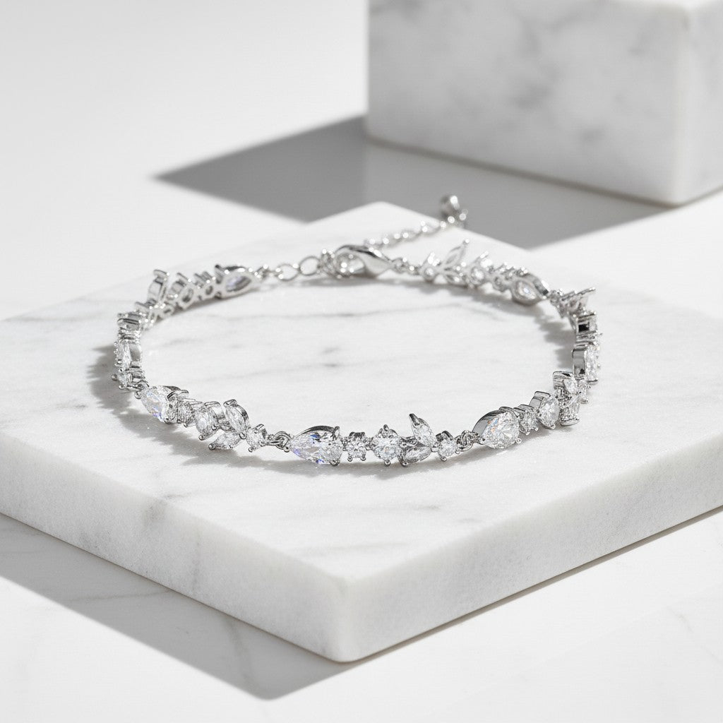CUBIC ZIRCONIA COLLECTION - CRYSTAL SHIMMER BRACELET - BR125 SILVER