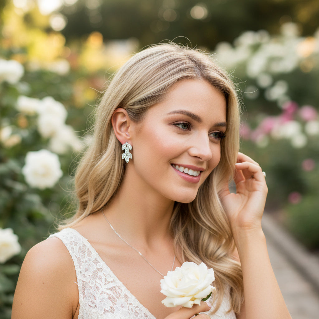 CUBIC ZIRCONIA COLLECTION - DECO DIVINE EARRINGS-  CZER599 SILVER