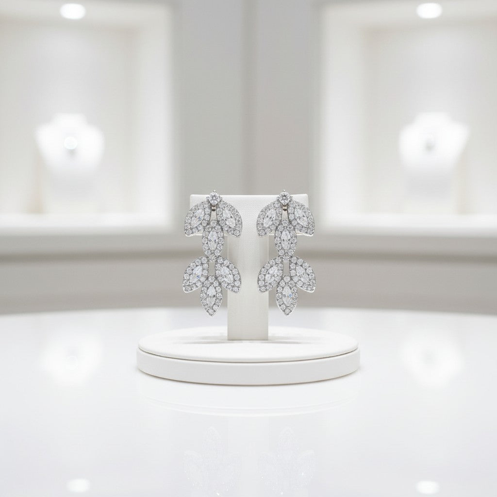 CUBIC ZIRCONIA COLLECTION - DECO DIVINE EARRINGS-  CZER599 SILVER