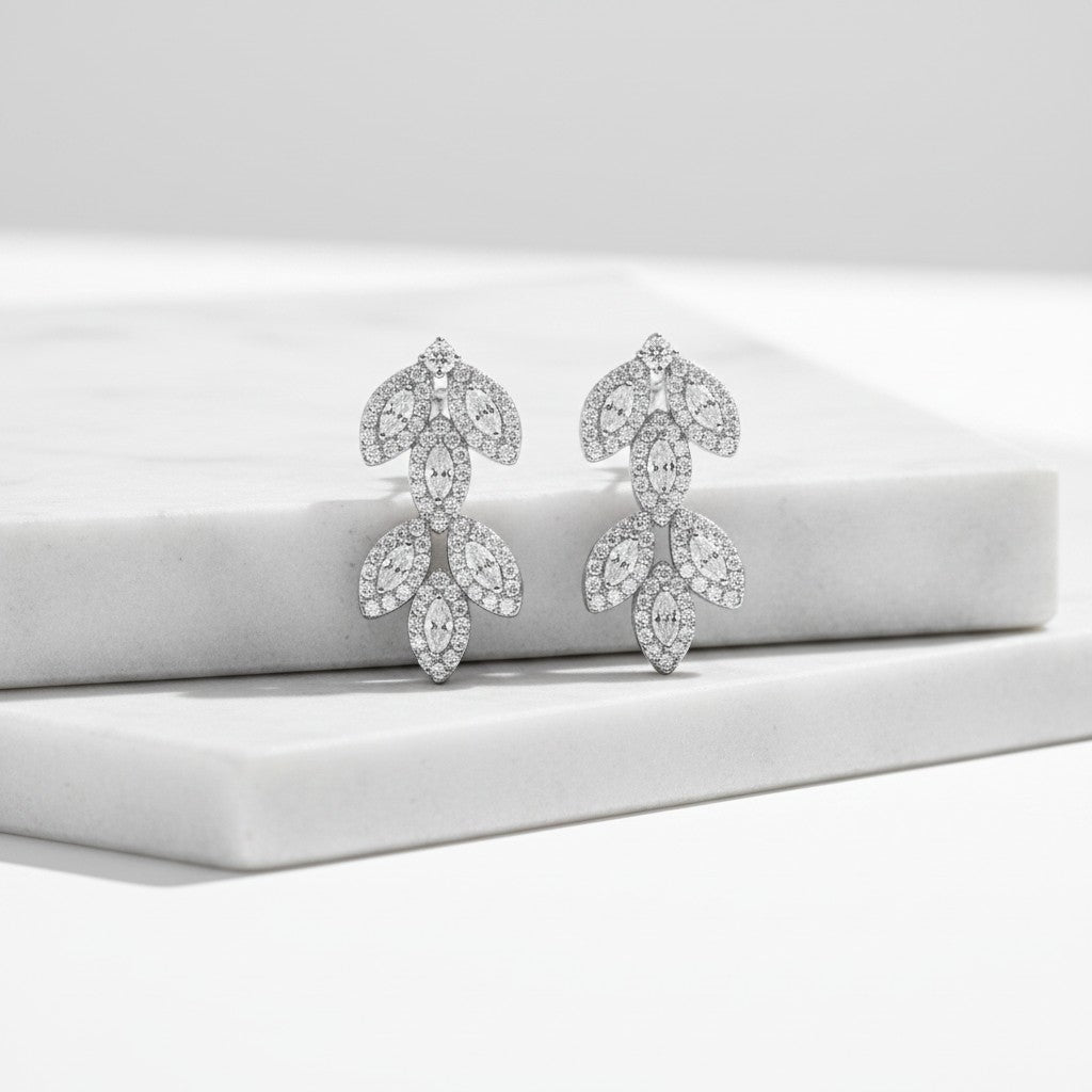 CUBIC ZIRCONIA COLLECTION - DECO DIVINE EARRINGS-  CZER599 SILVER