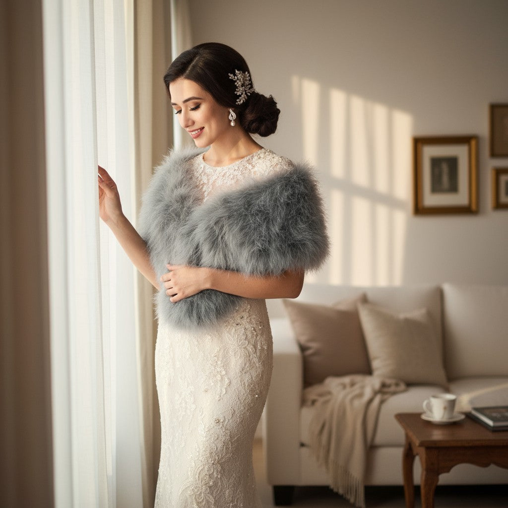 MARABOU FEATHER WRAP - GREY (SG5)