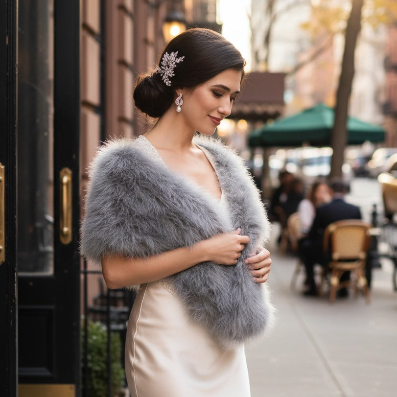 MARABOU FEATHER WRAP - GREY (SG5)