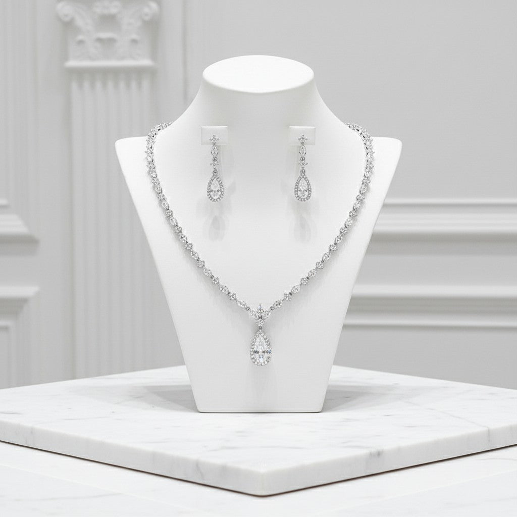 CUBIC ZIRCONIA COLLECTION - SHEER ELEGANCE NECKLACE SET - CZNK141