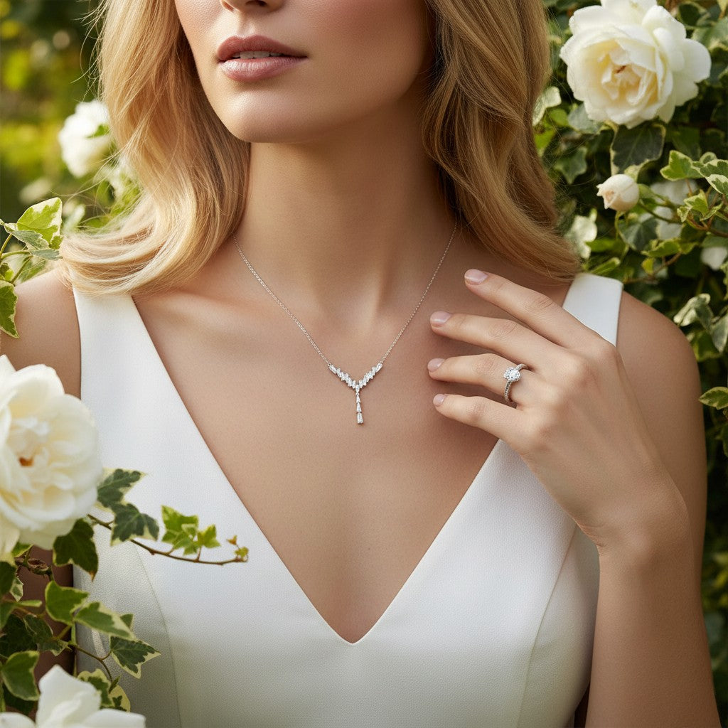 CUBIC ZIRCONIA COLLECTION - CRYSTAL DECO NECKLACE - CZNK 145