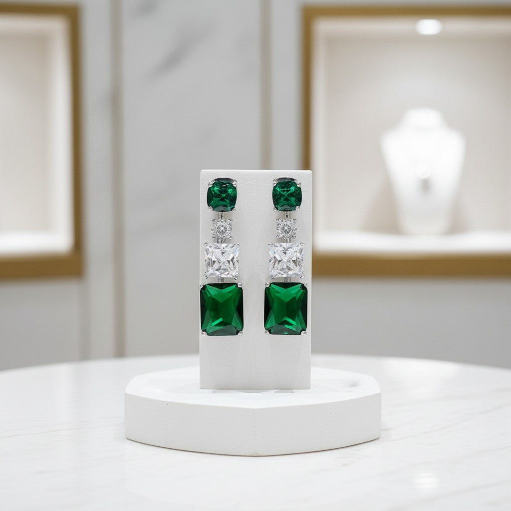 CUBIC ZIRCONIA COLLECTION - CRYSTAL DECO DIVINE EARRINGS CZER602 EMERALD