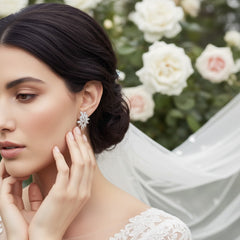 CUBIC ZIRCONIA COLLECTION - GRACEFUL DECO EARRINGS - CZER604 SILVER