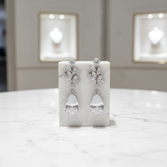CUBIC ZIRCONIA COLLECTION - DECO VINE EARRINGS - CZER605 SILVER