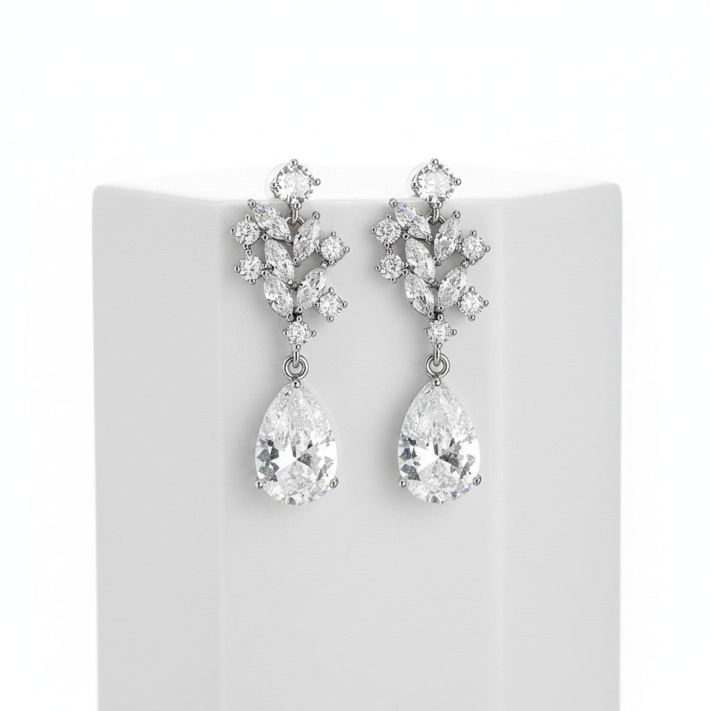 CUBIC ZIRCONIA COLLECTION - DECO VINE EARRINGS - CZER605 SILVER
