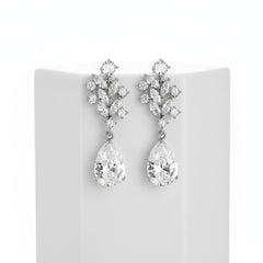 CUBIC ZIRCONIA COLLECTION - DECO VINE EARRINGS - CZER605 SILVER