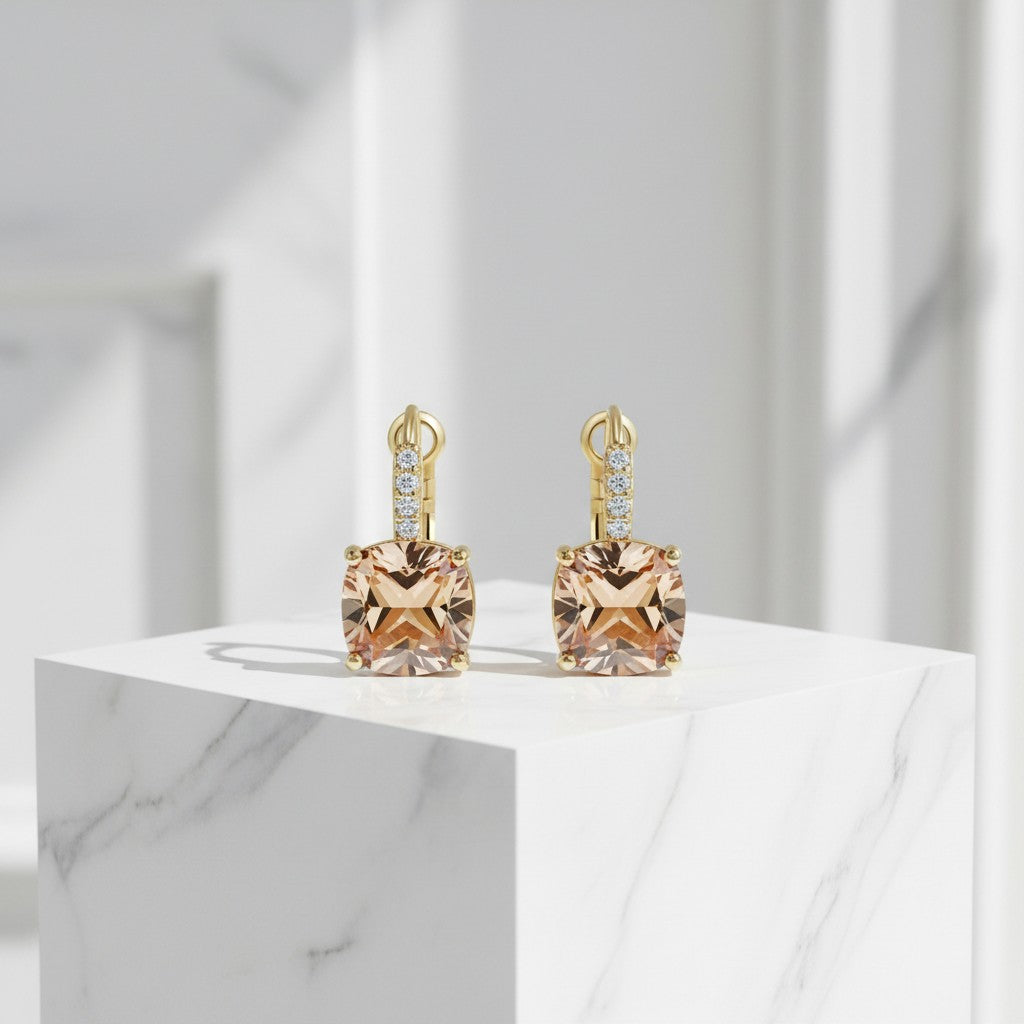 CUBIC ZIRCONIA COLLECTION - CHAMPAGNE CRYSTAL DROP EARRINGS - CZER606