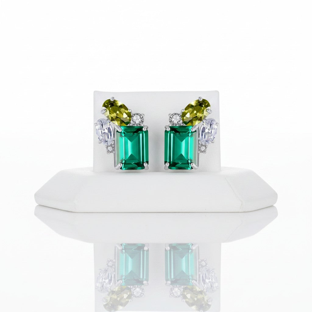 CUBIC ZIRCONIA COLLECTION - EMERALD GEMSTONE EARRINGS - CZER607
