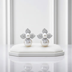 CUBIC ZIRCONIA COLLECTION - VINTAGE PEARL EARRINGS - CZER608 SILVER
