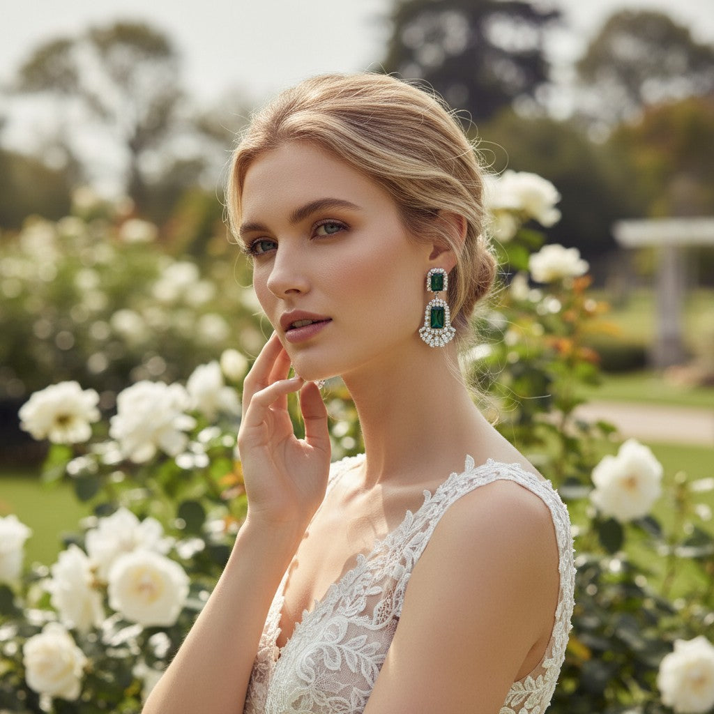 CUBIC ZIRCONIA COLLECTION - GATSBY INSPIRED CHANDELIER EARRINGS - CZER609 EMERALD