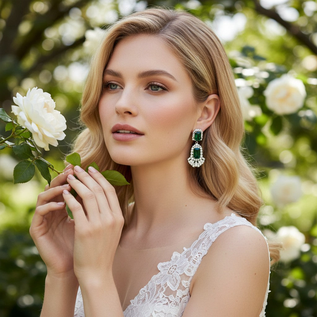 CUBIC ZIRCONIA COLLECTION - GATSBY INSPIRED CHANDELIER EARRINGS - CZER609 EMERALD