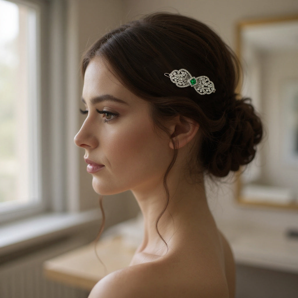 CUBIC ZIRCONIA COLLECTION - CRYSTAL EXTRAVAGANCE HAIR CLIP - CLIP764 EMERALD